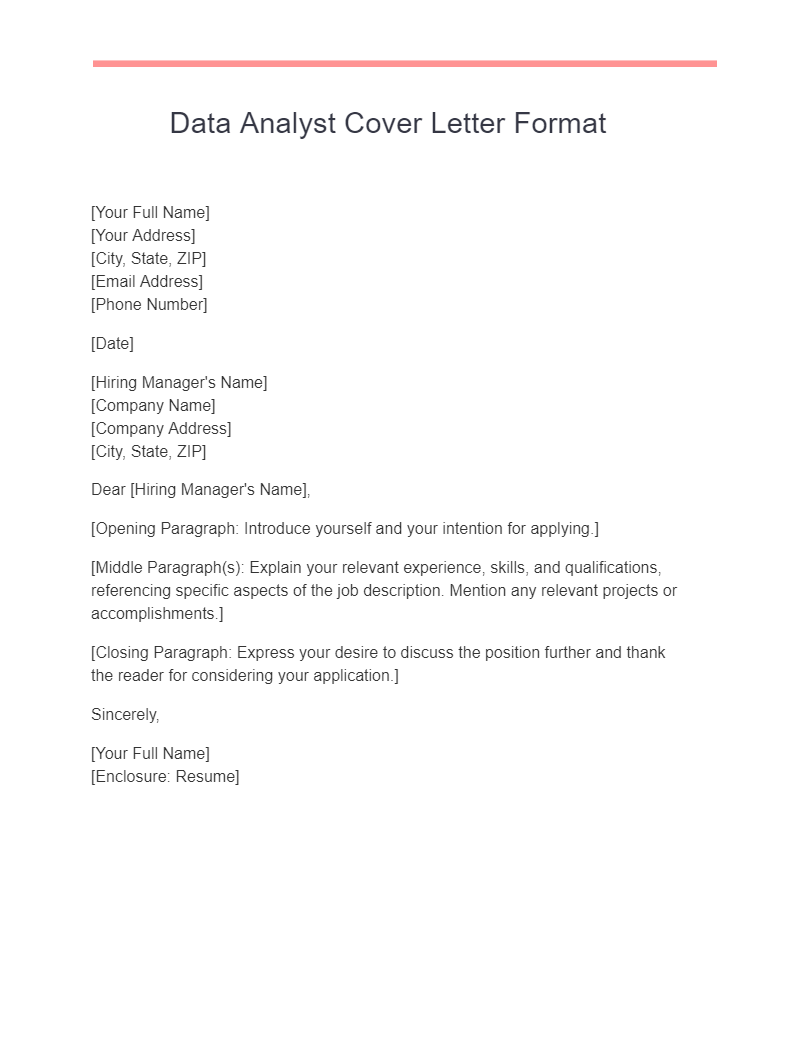 Data Analyst Cover Letter Format
