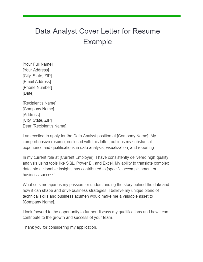 brief cover letter for data analyst