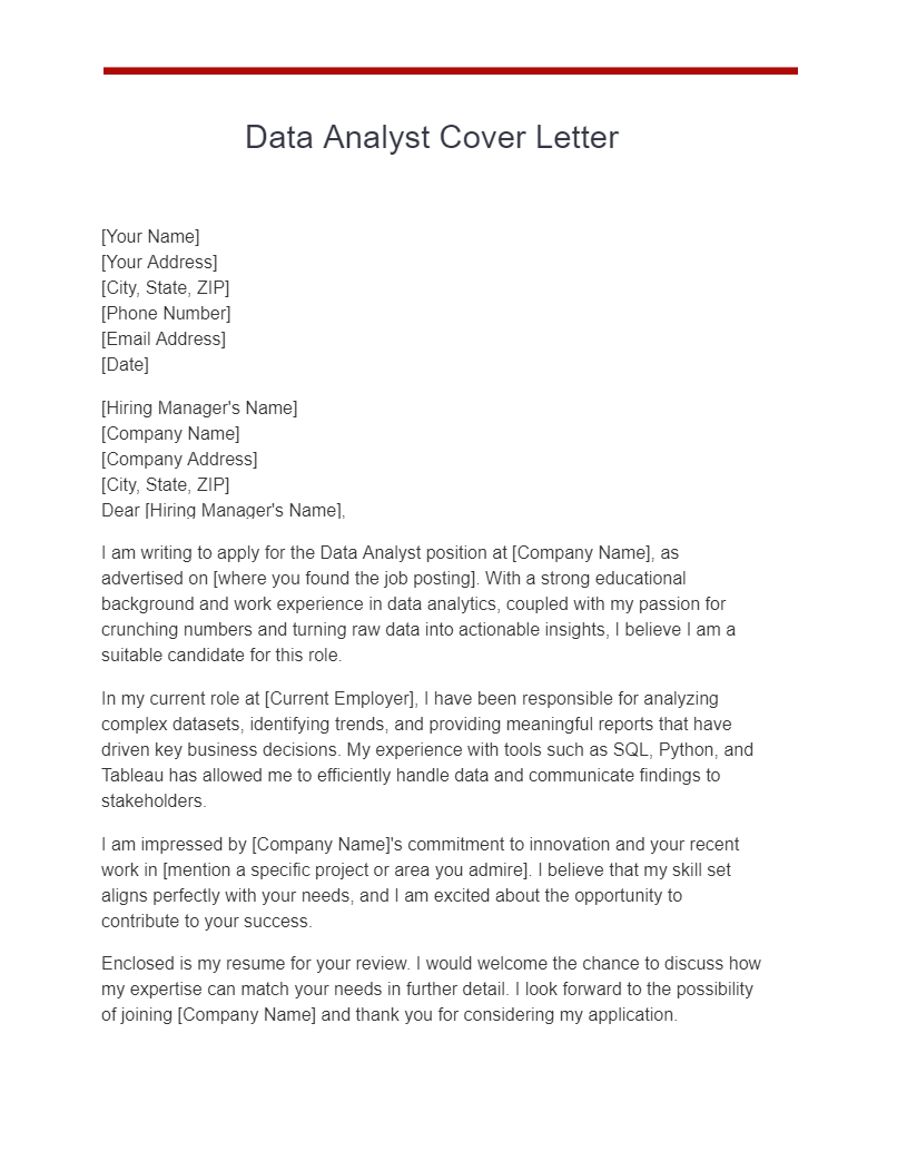 data analyst cover letter no experience example