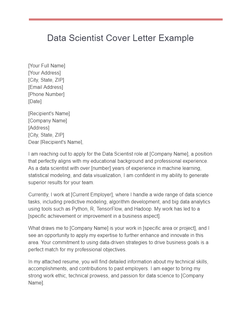 data scientist cover letter samples