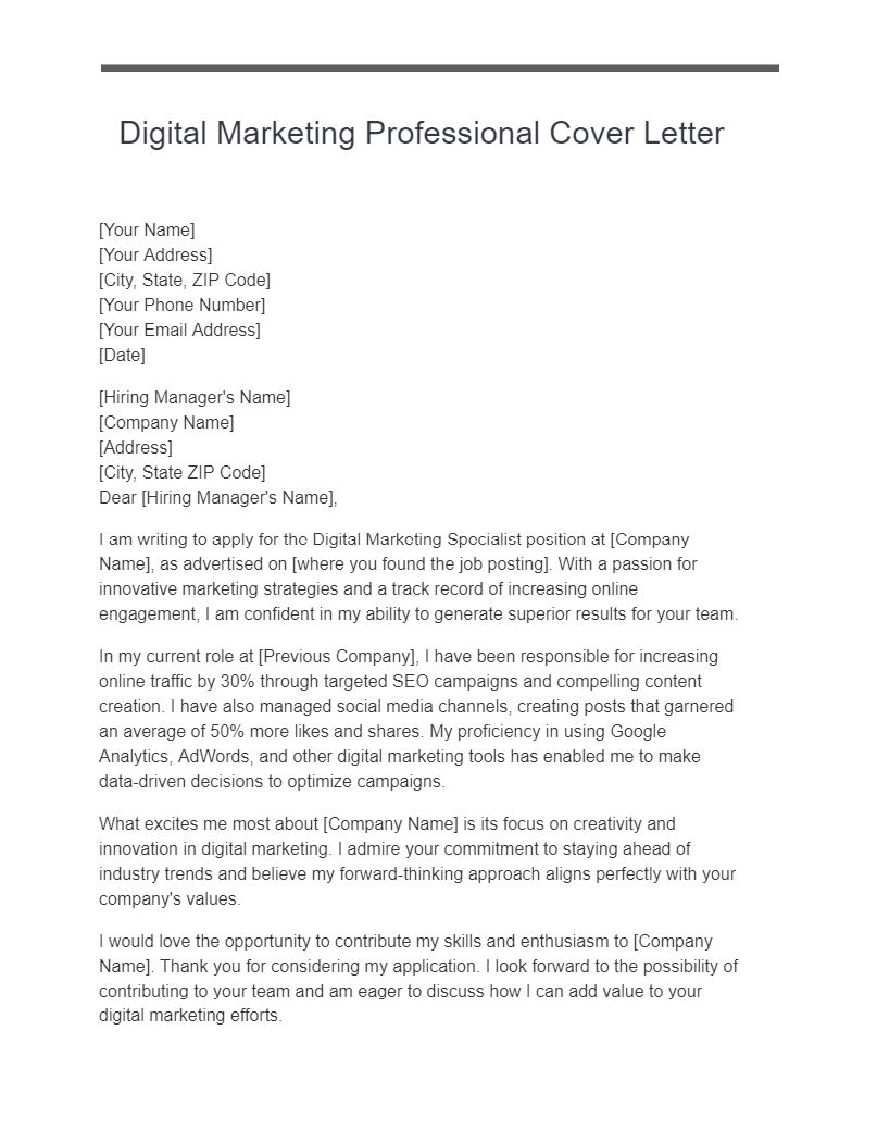 influencer marketing cover letter