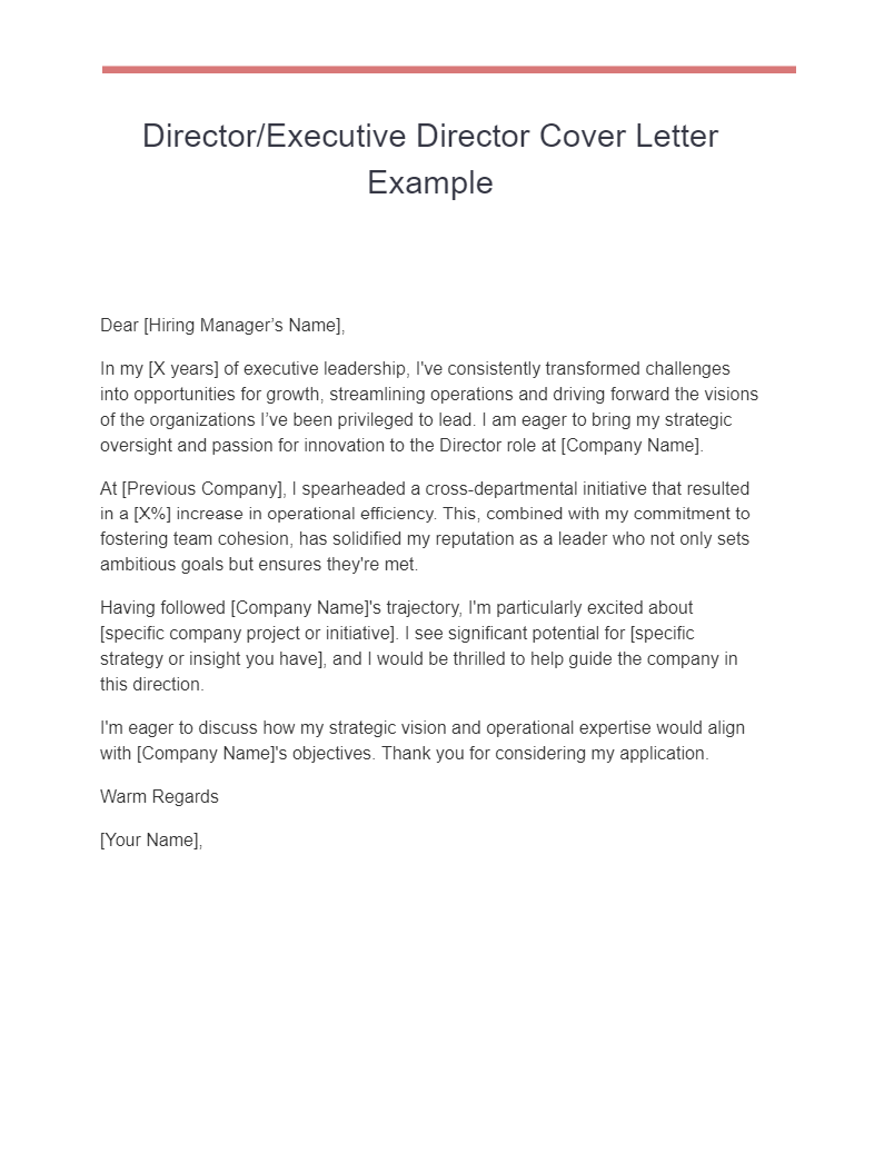 Director Executive Director Cover Letter Example