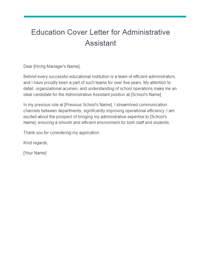 Education Cover Letter for Administrative Assistant