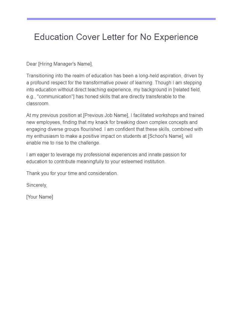 Education Cover Letter for No Experience