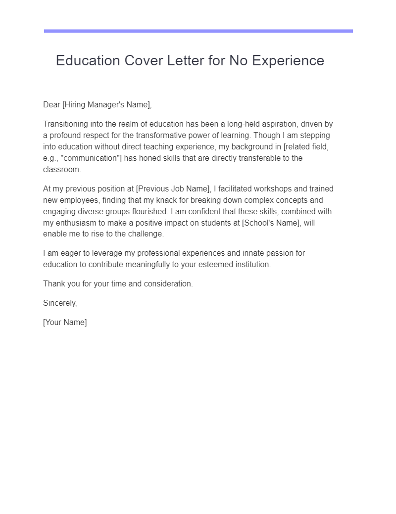 cover letter for no experience teacher