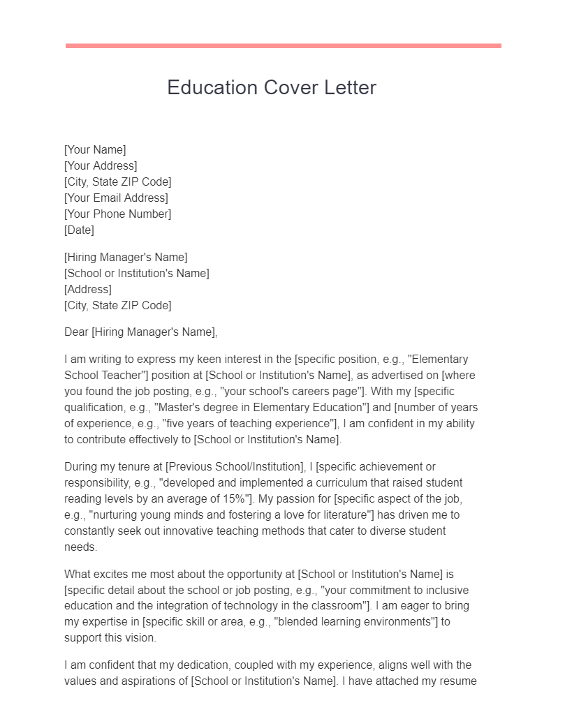 Education Cover Letter