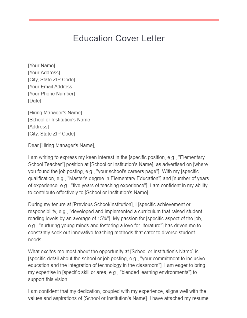 15+ Education Cover Letter Examples, How to Write Guide, Tips | Examples