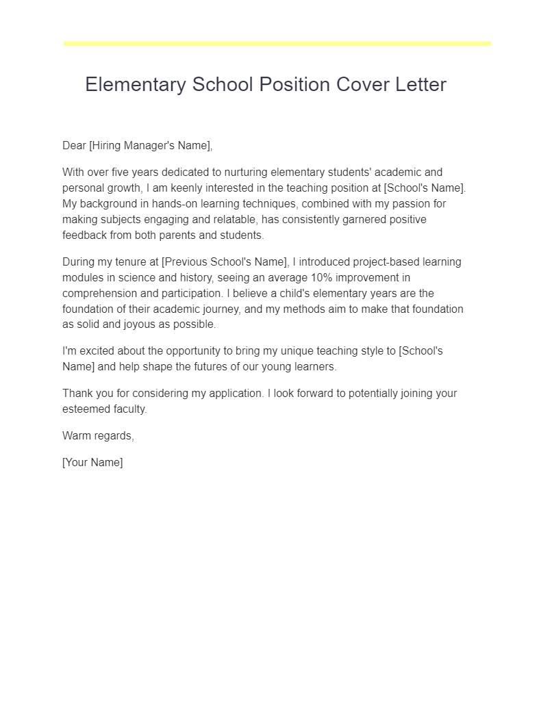 elementary education cover letter examples