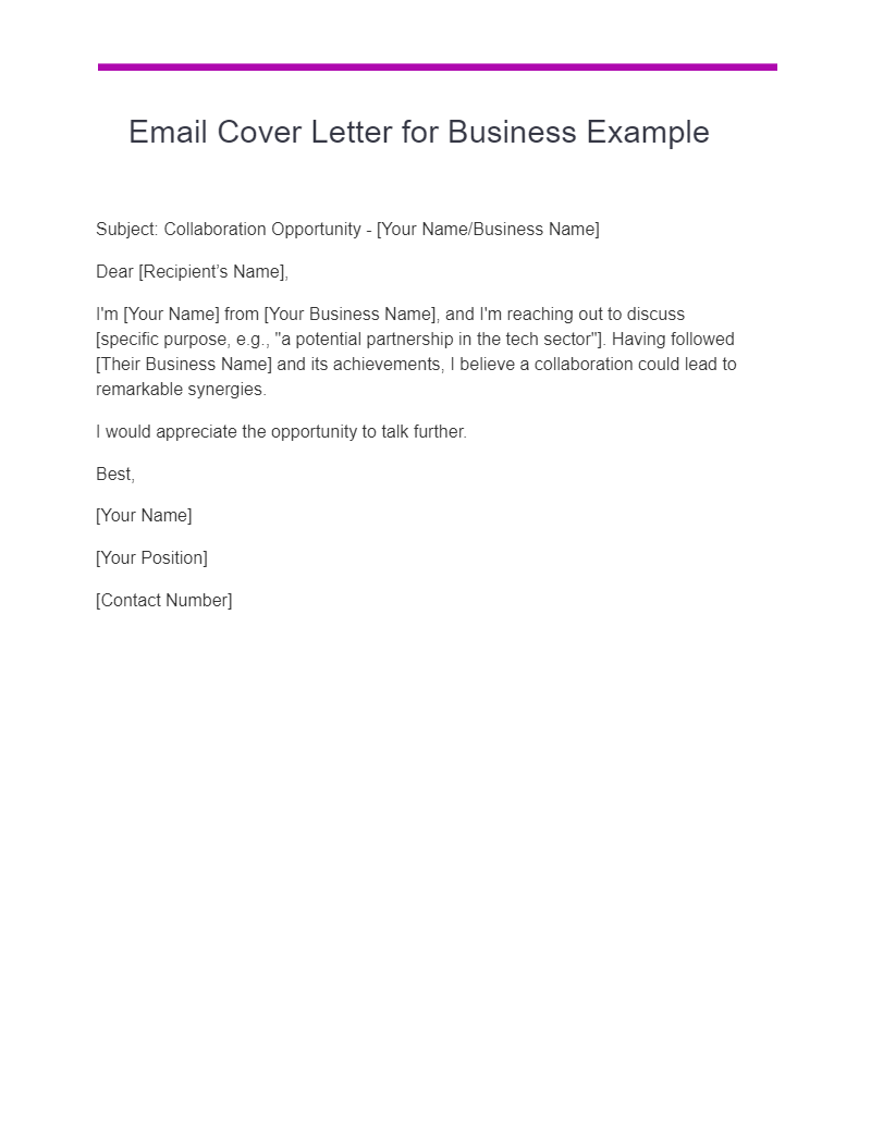 Email Cover Letter for Business Example
