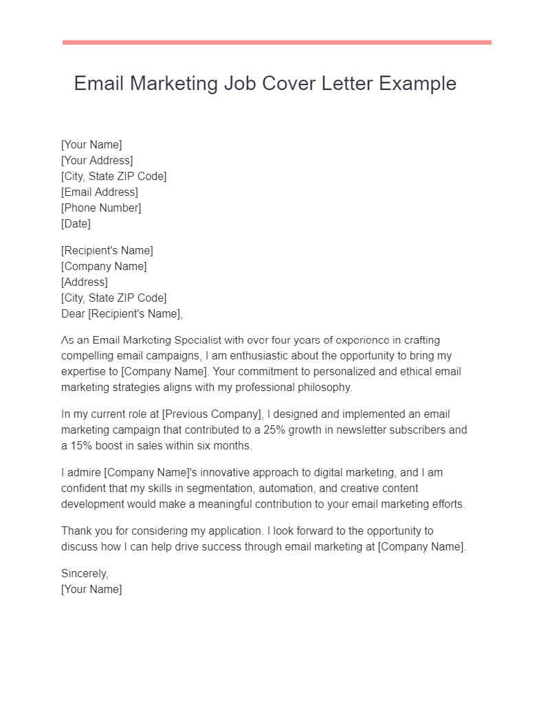 Email Marketing Job Cover Letter Example