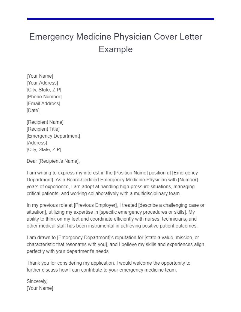 emergency medicine physician cover letter example