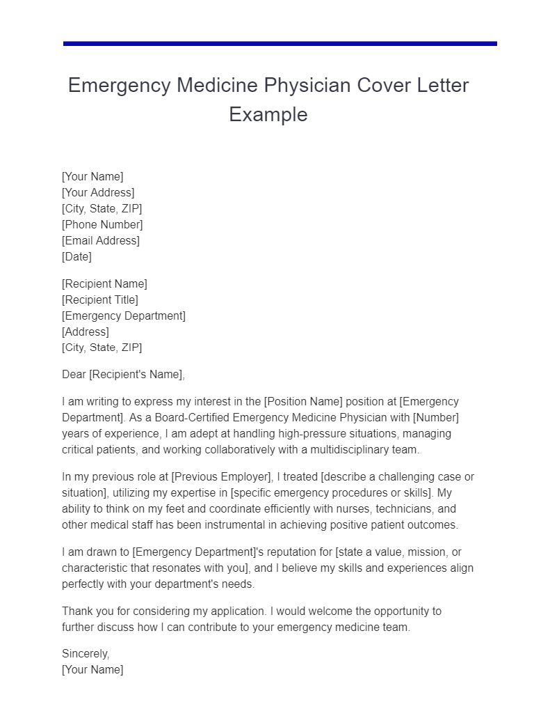 Physician Cover Letter 19 Examples PDF Tips   Emergency Medicine Physician Cover Letter Example 