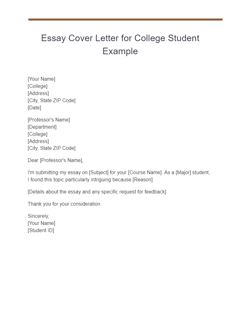 Essay Cover Letter for College Student Example
