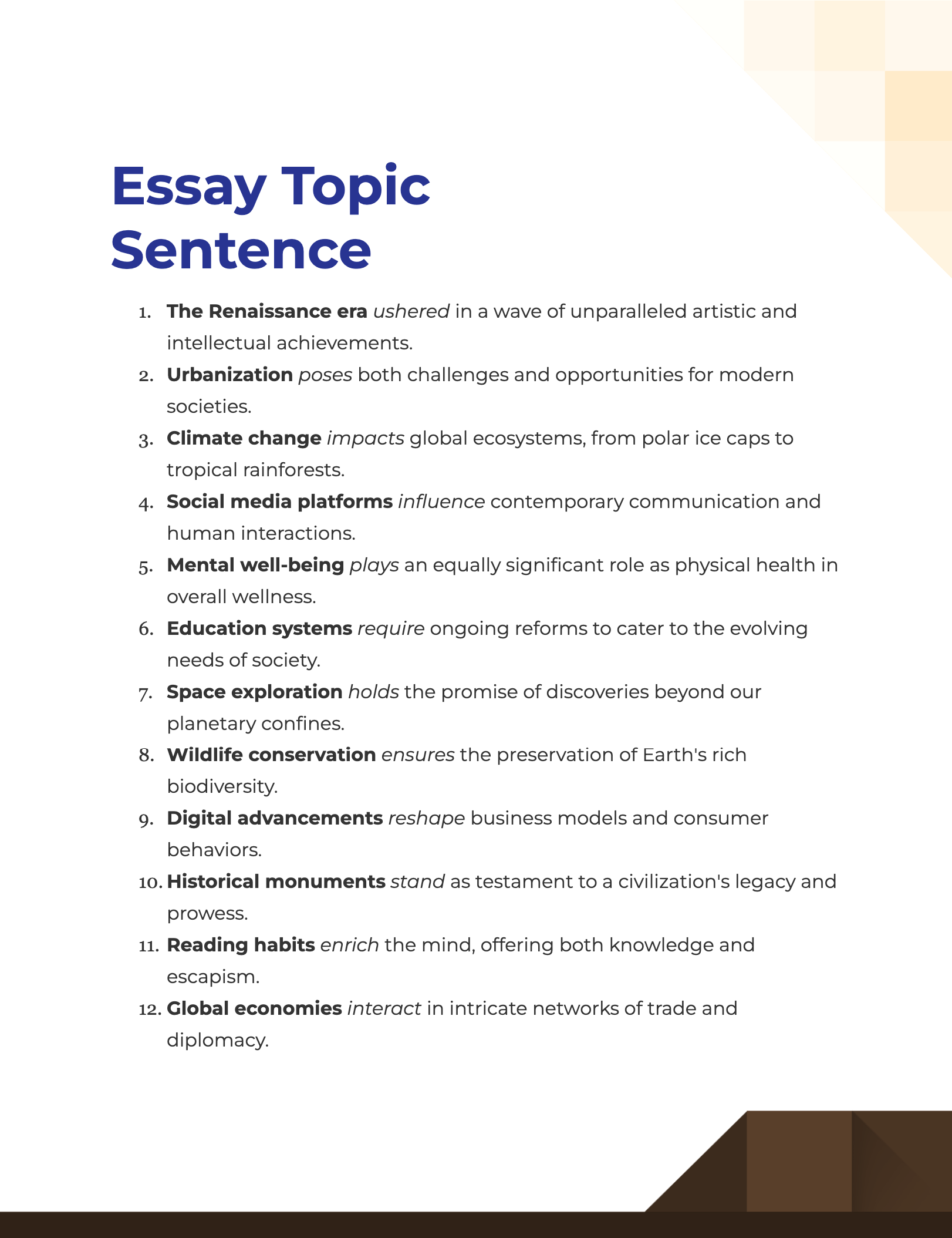 what are topic sentences for an essay