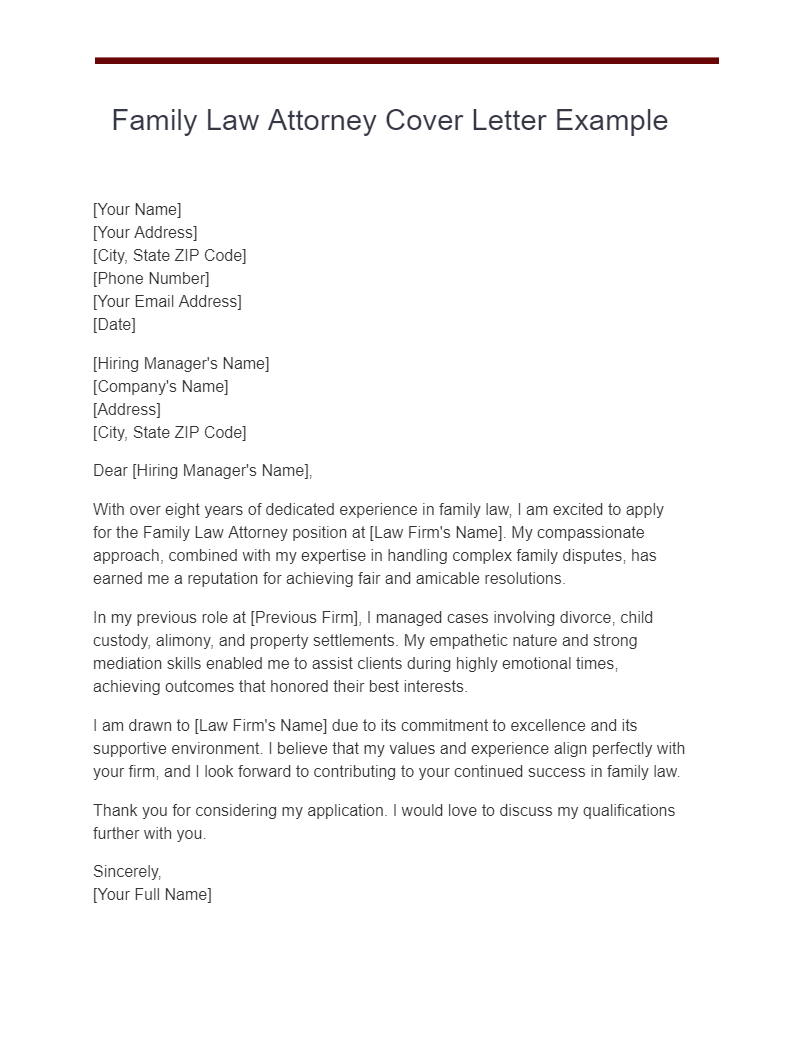 family law attorney cover letter example