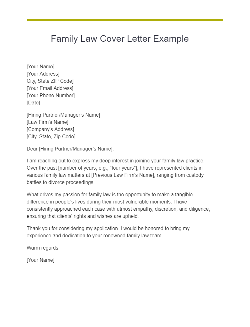 Family Law Cover Letter Example