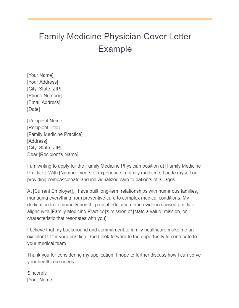family medicine physician cover letter example