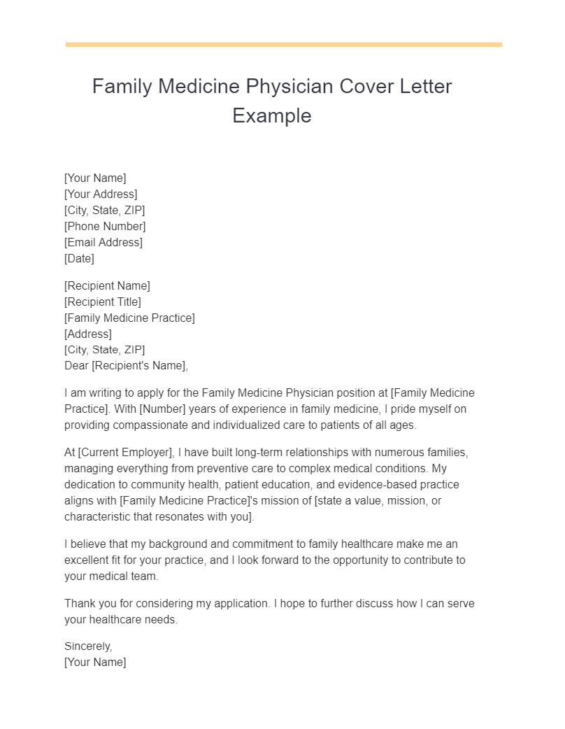 Physician Cover Letter 19 Examples PDF Tips   Family Medicine Physician Cover Letter Example 