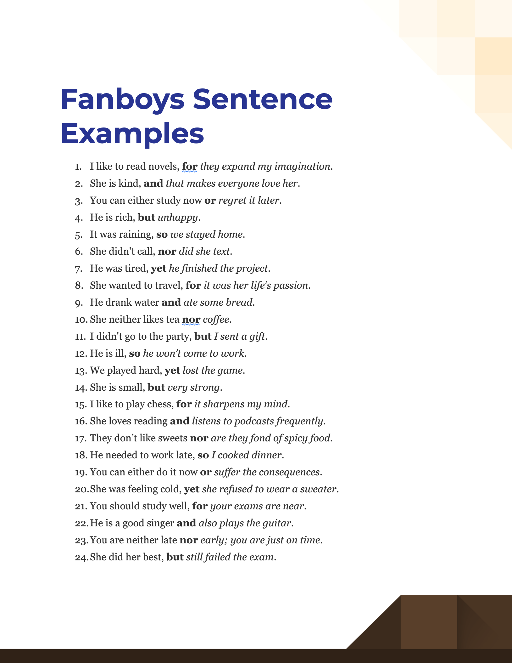 fanboys sentence