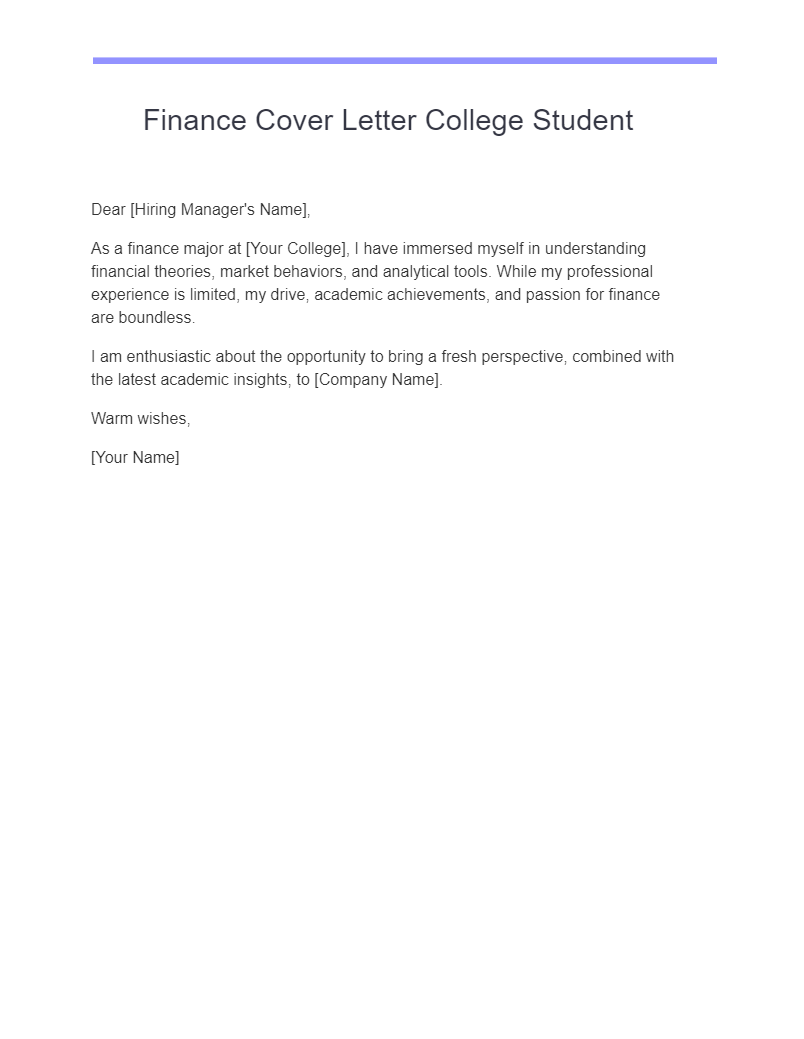 Finance Cover Letter College Student