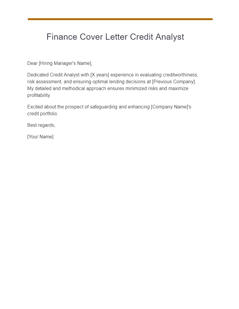 Finance Cover Letter Credit Analyst