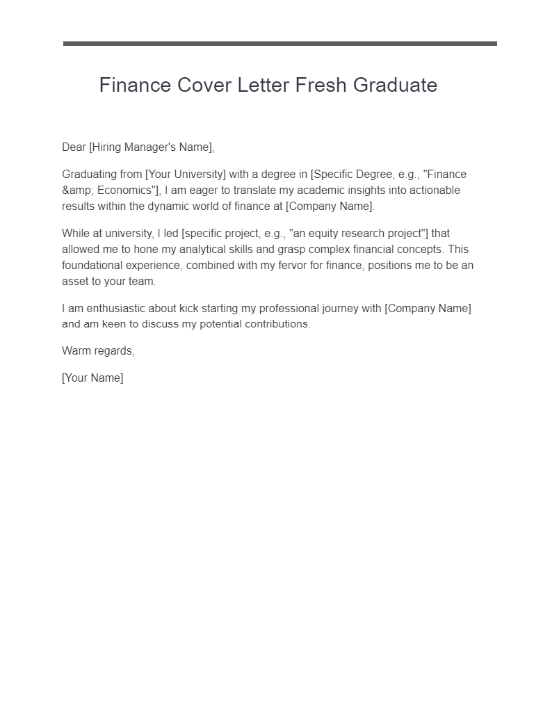 cover letter fresh graduate finance