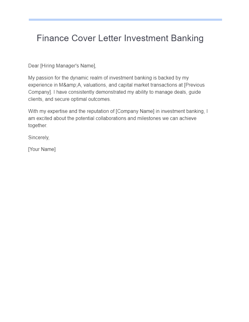 Finance Cover Letter Investment Banking