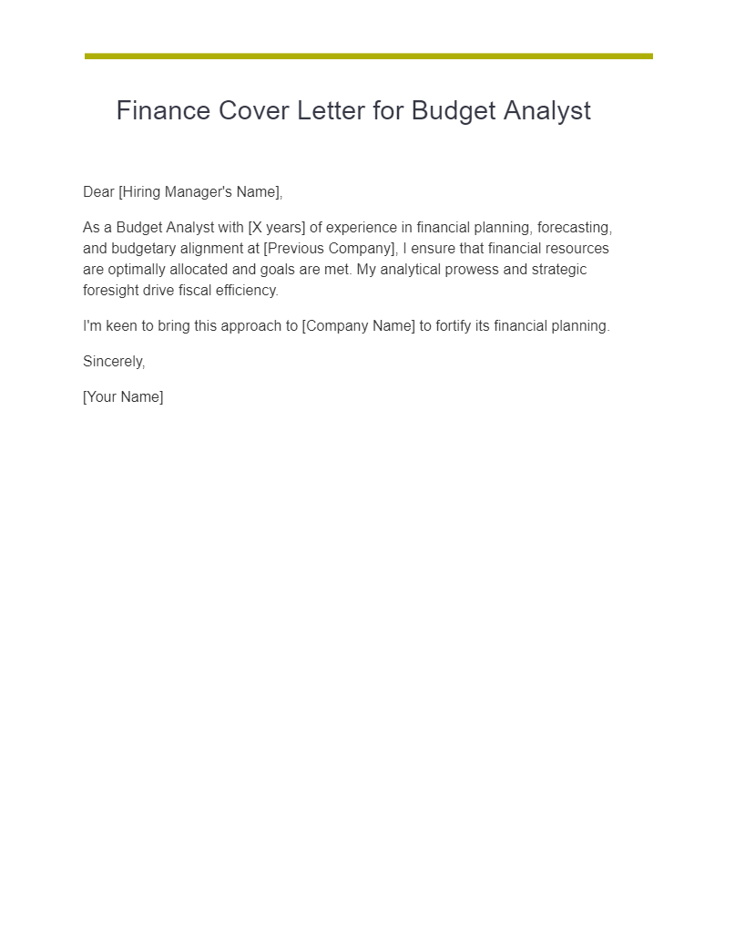 Finance Cover Letter for Budget Analyst