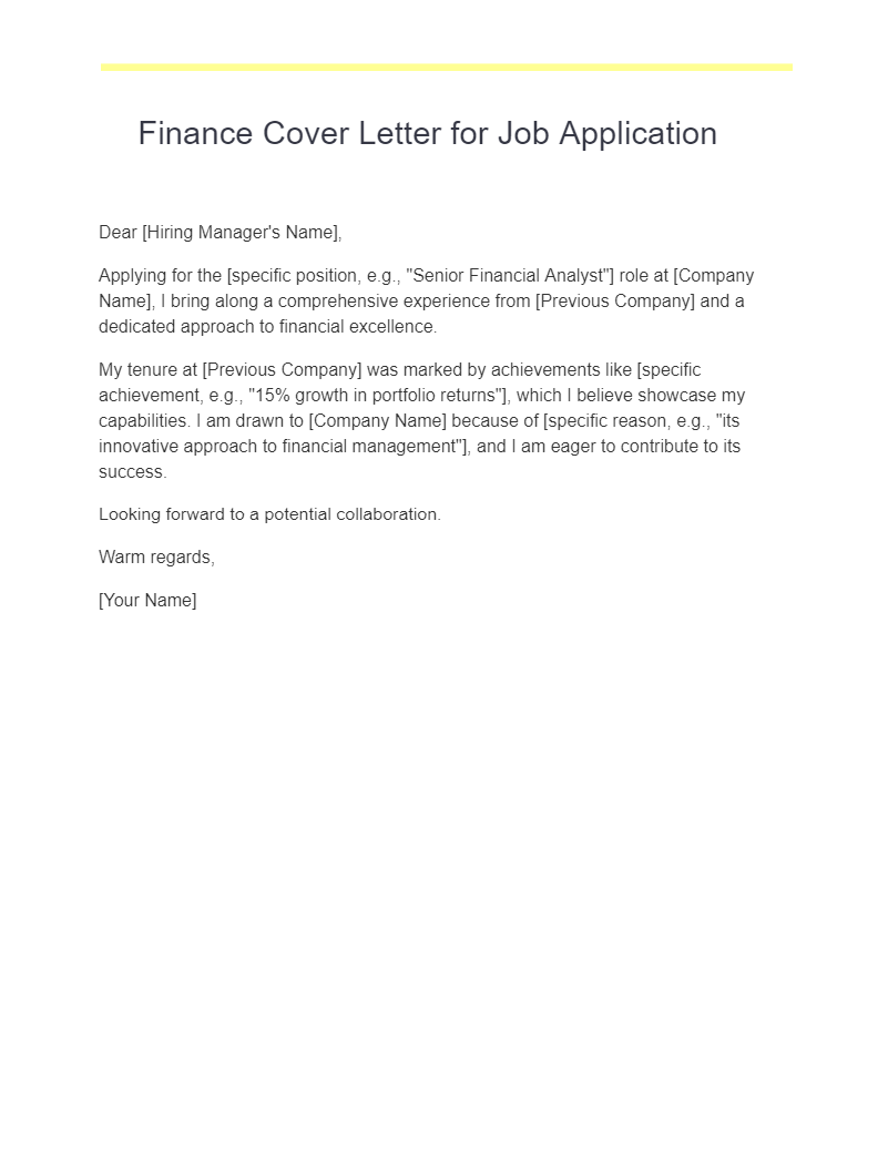 Finance Cover Letter for Job Application