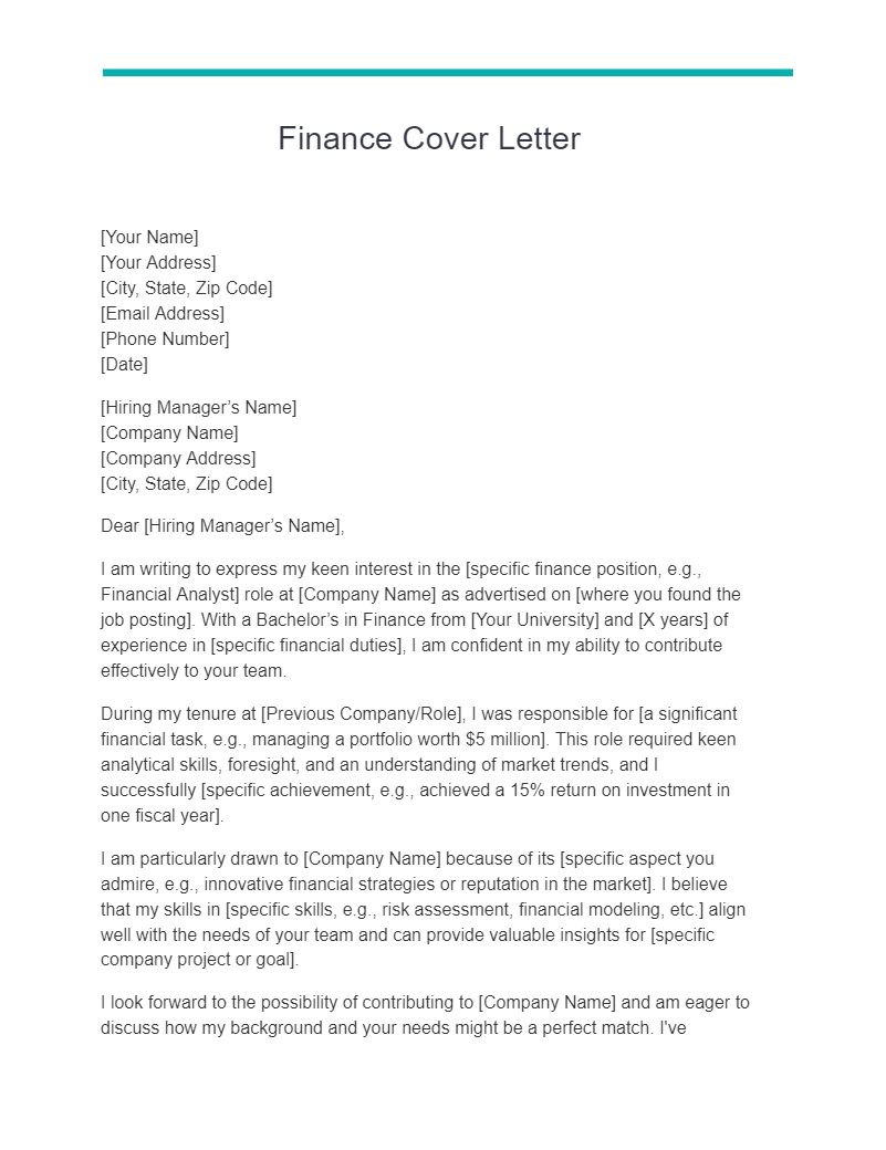 23 Finance Cover Letter Examples To Download Examples 23 Finance Cover Letter Examples To Download Examples