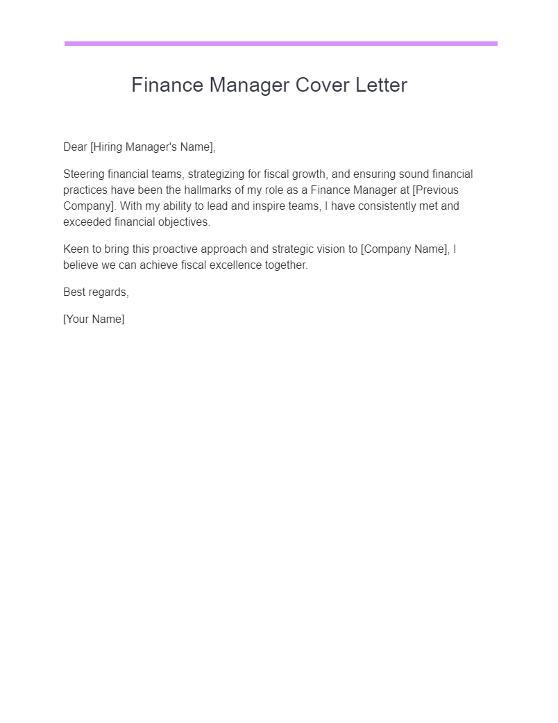 Finance Manager Cover Letter