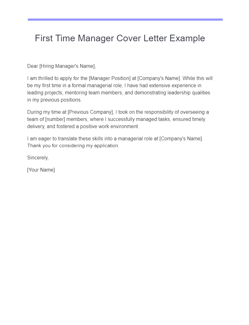 First Time Manager Cover Letter Example