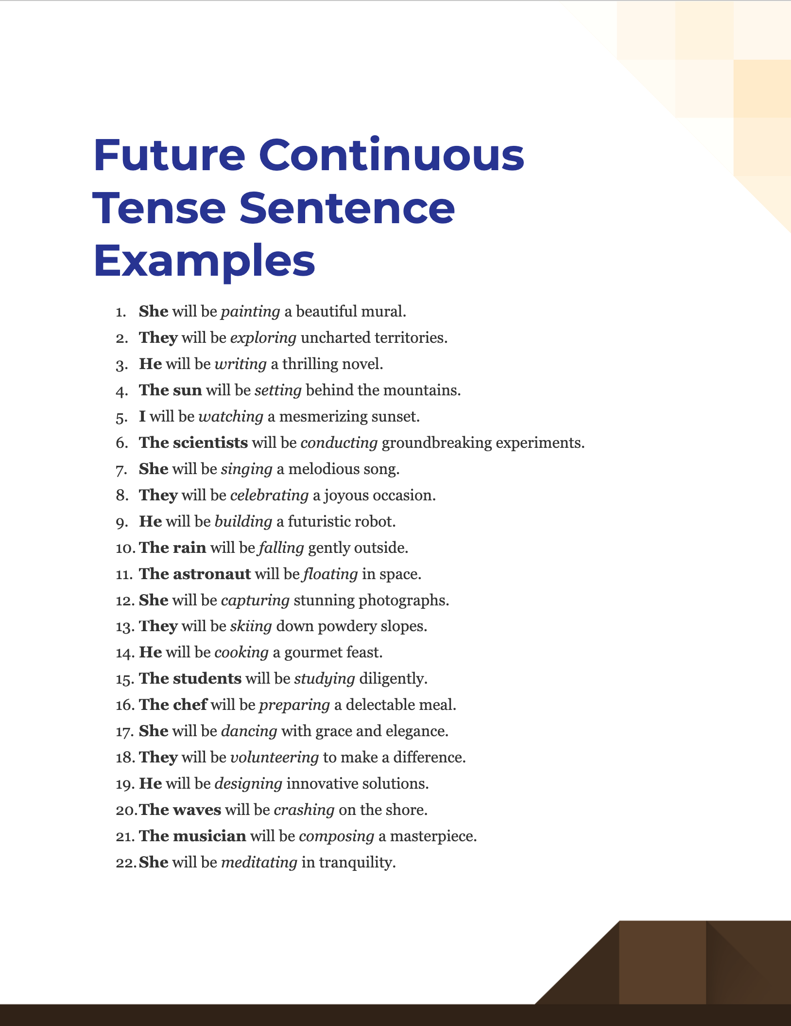 future continuous tense sentence examples 