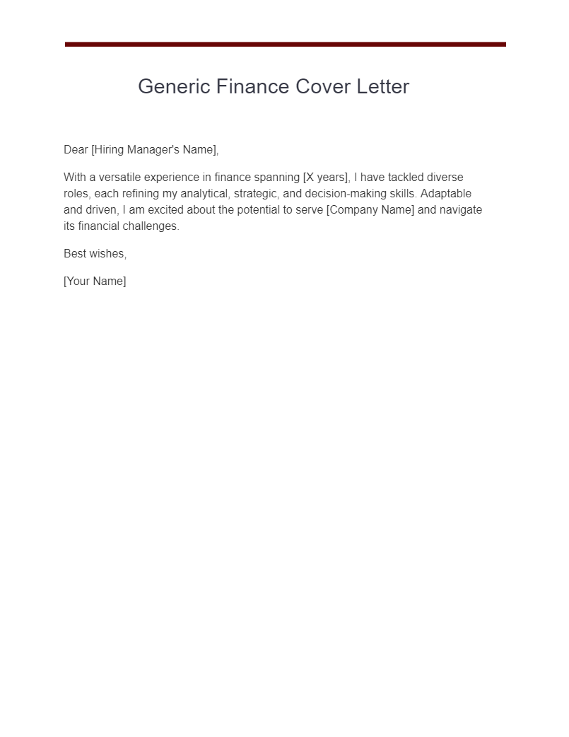 Generic Finance Cover Letter