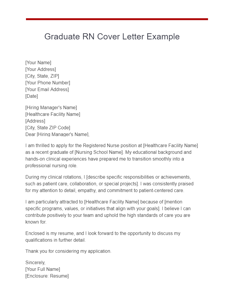 Graduate RN Cover Letter Example
