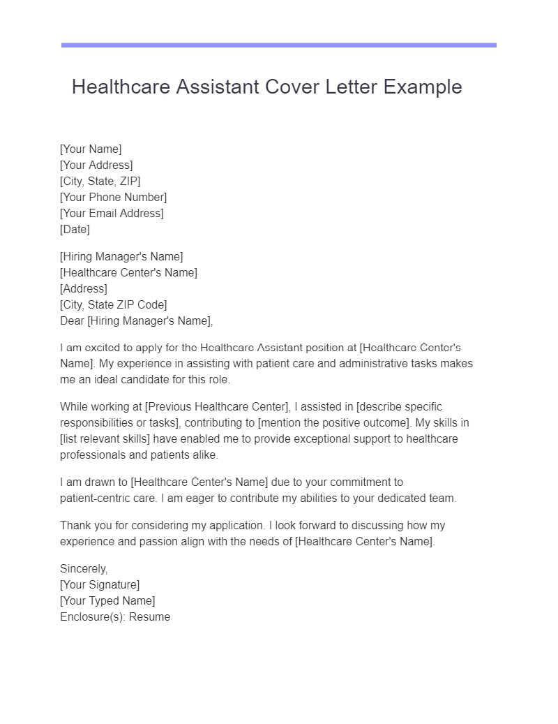 senior health care assistant cover letter