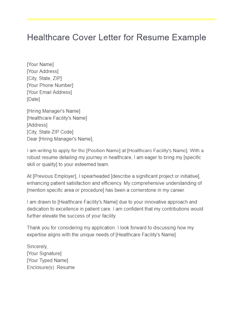 Healthcare Cover Letter for Resume Example