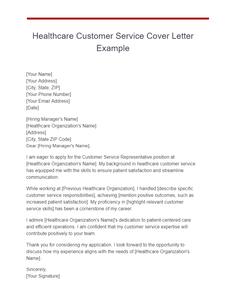 example cover letter for healthcare resume