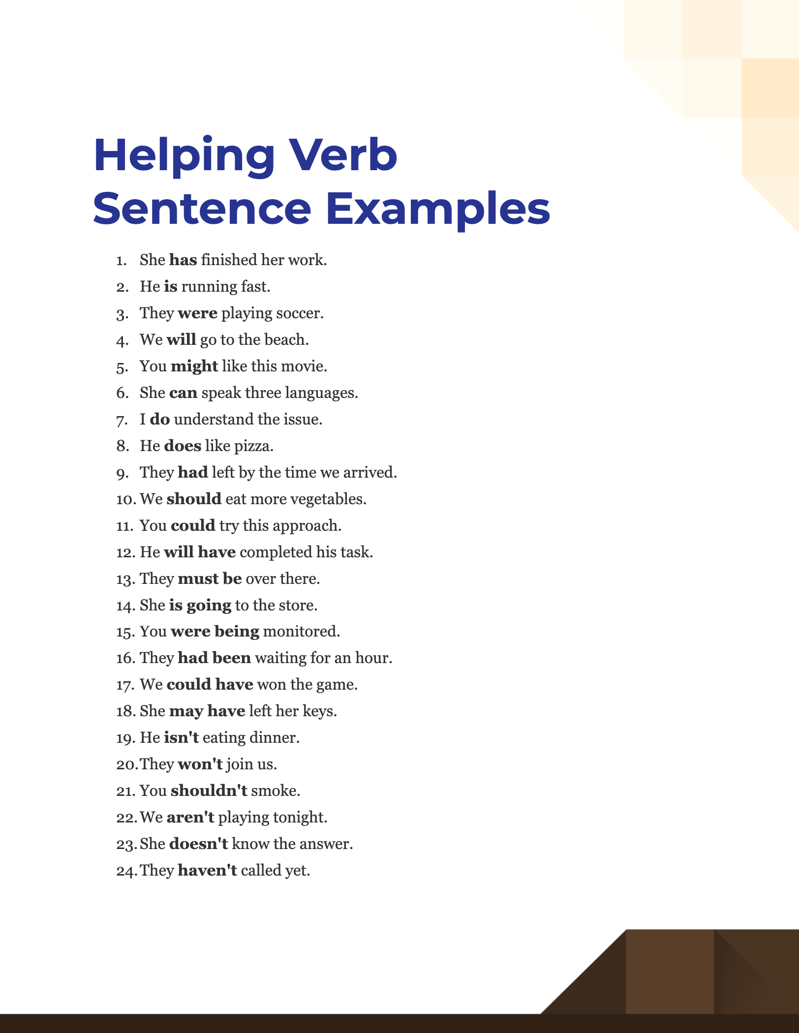 helping verb sentence