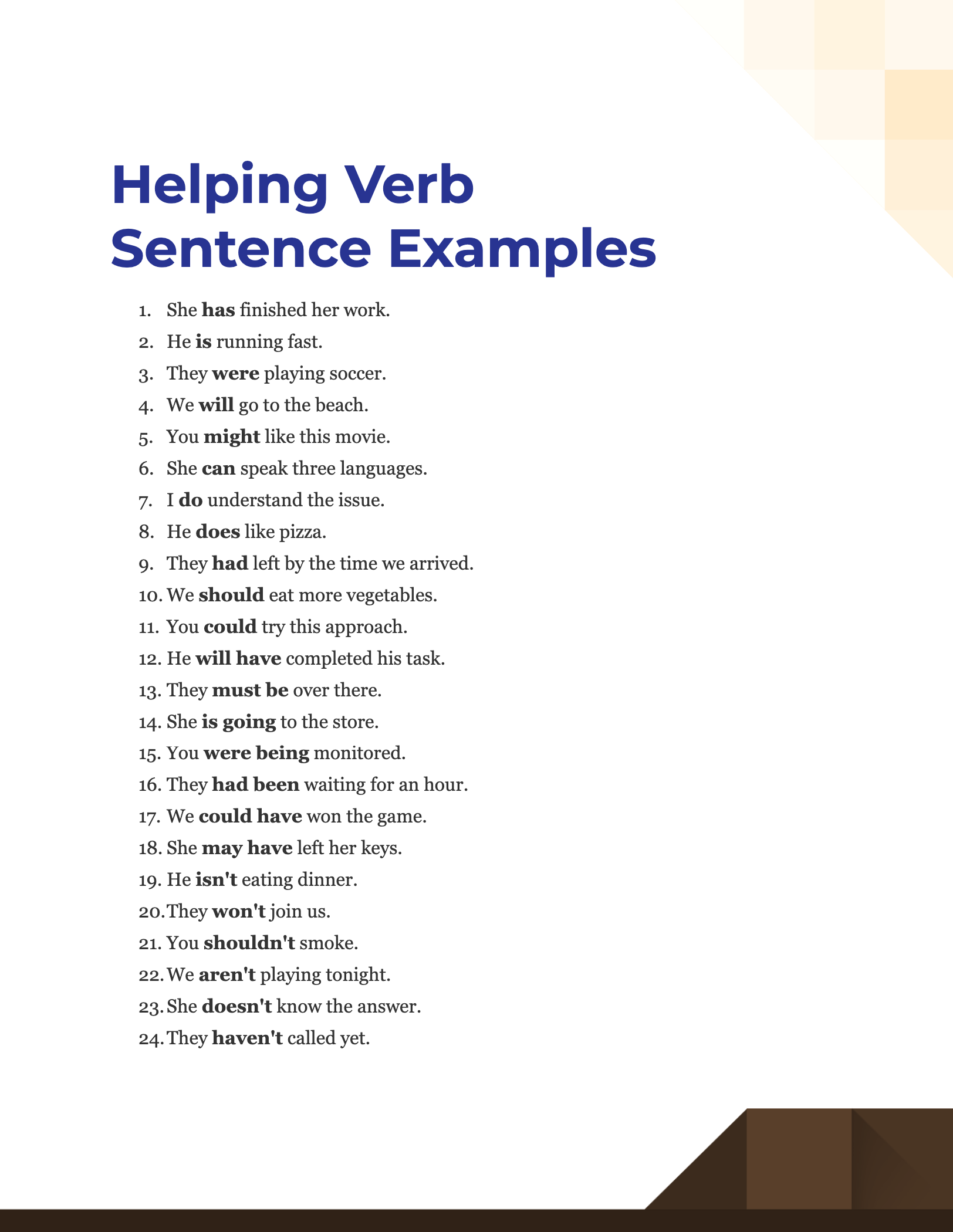 Sentences With Helping Verbs In Them