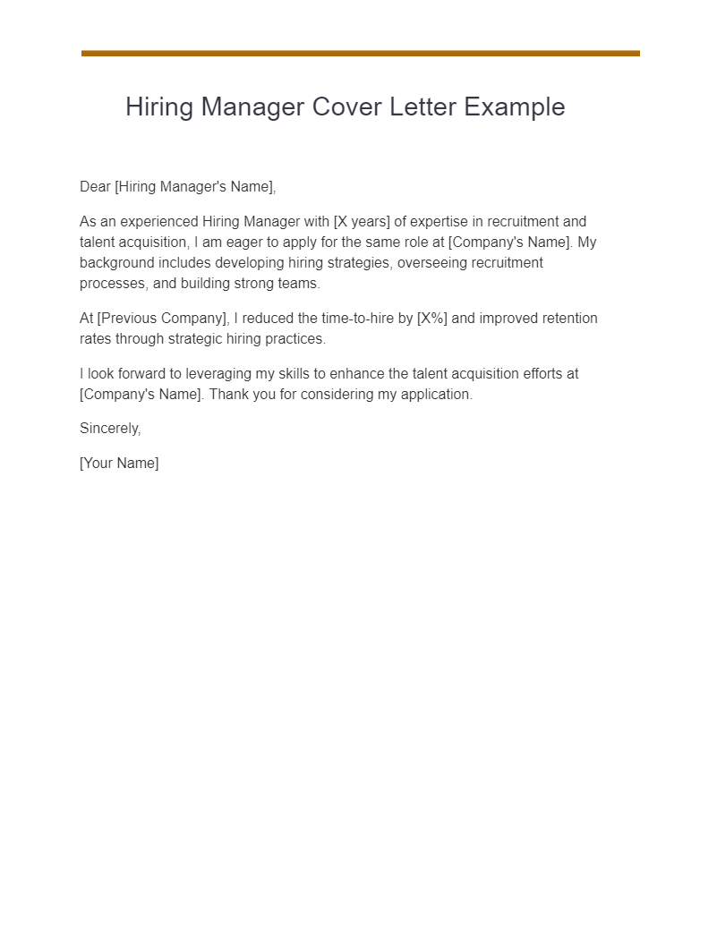 Hiring Manager Cover Letter Example