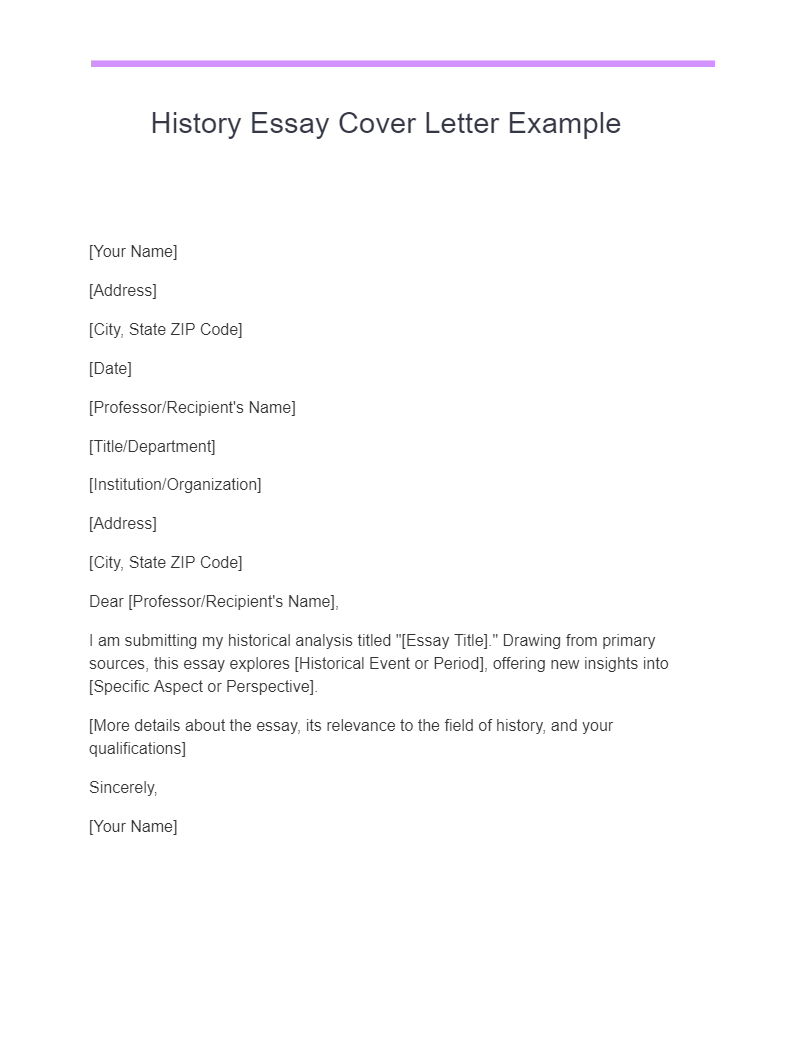 History Essay Cover Letter Example