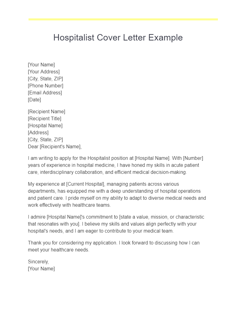 hospitalist cover letter example