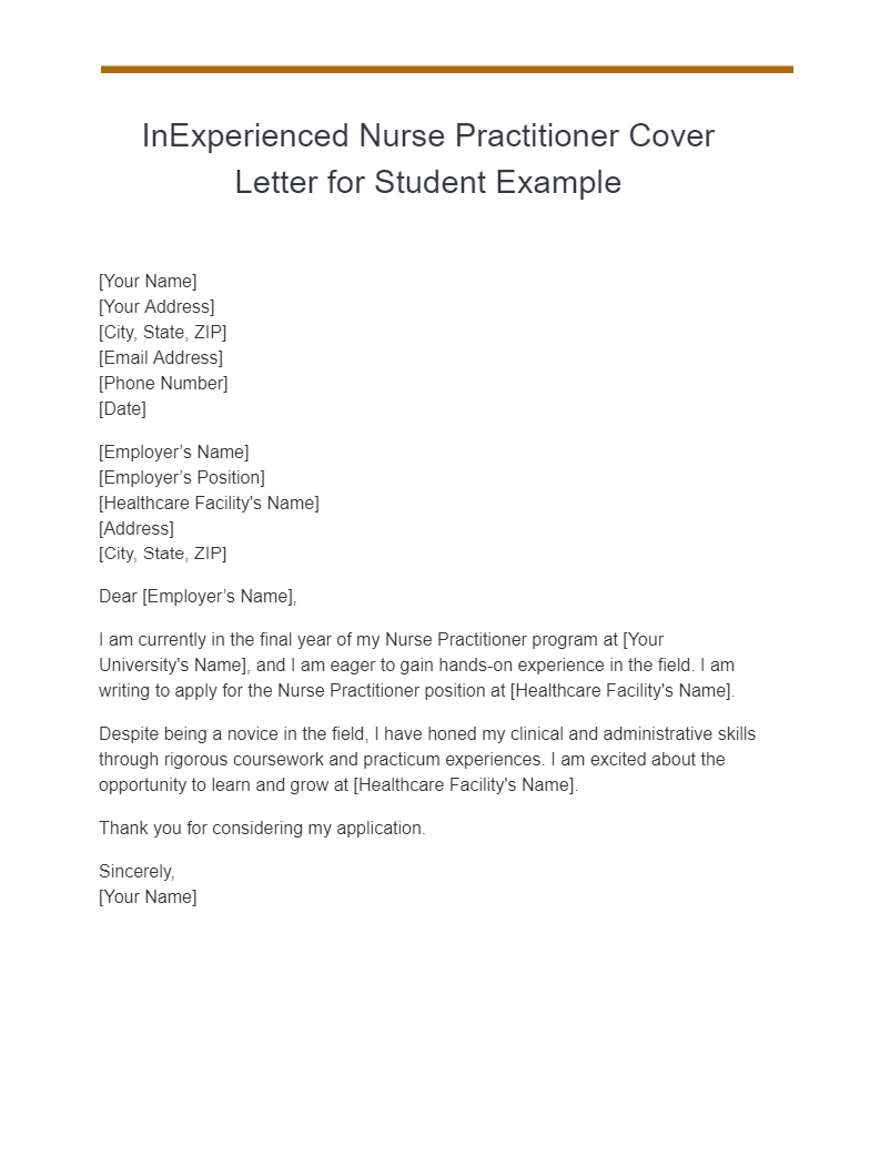 inexperienced nurse practitioner cover letter for student example