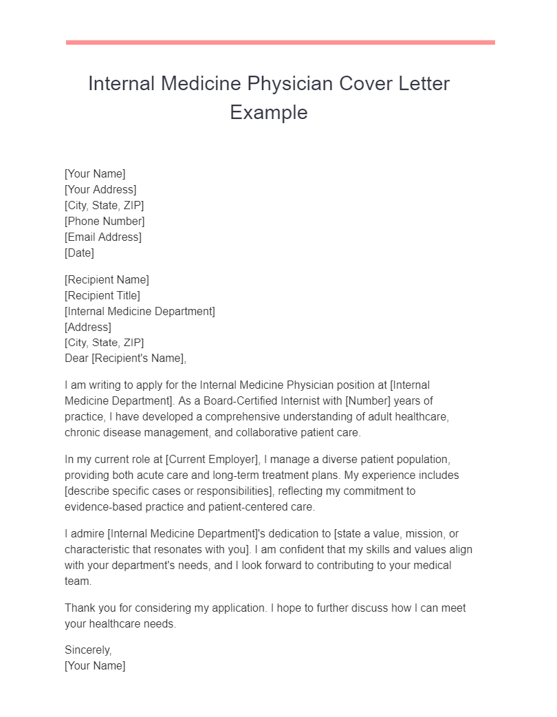 internal medicine physician cover letter example