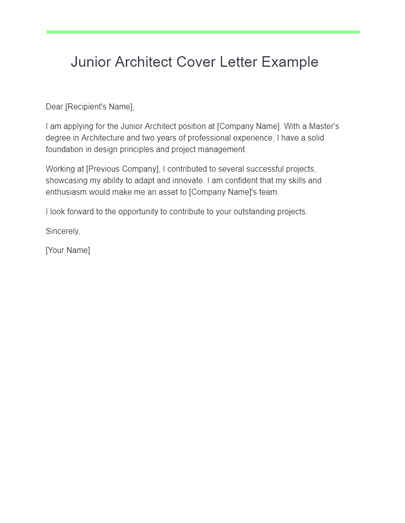 junior architect cover letter example