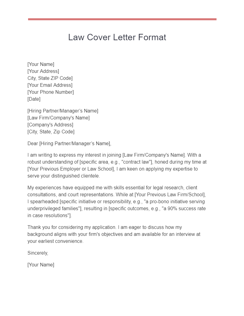 Law Cover Letter Format
