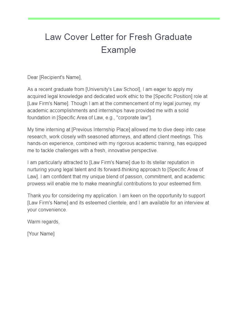 Law Cover Letter for Fresh Graduate Example