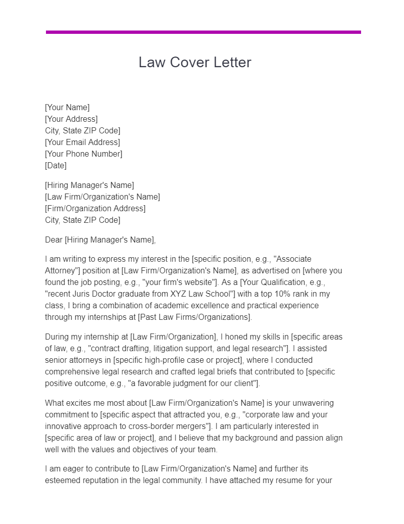 Law Cover Letter Examples