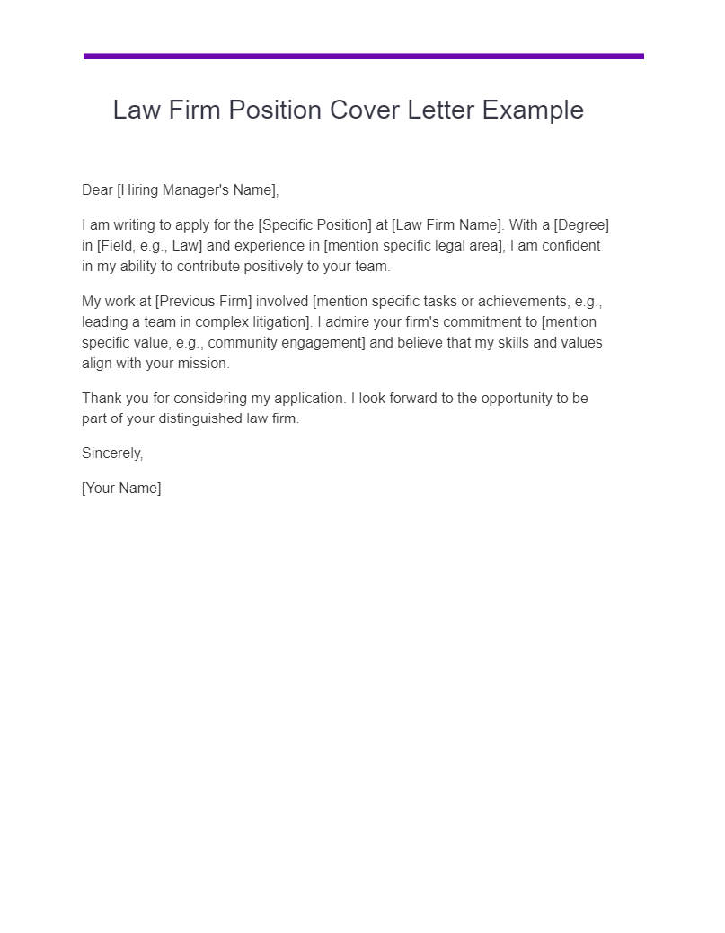 law firm position cover letter example